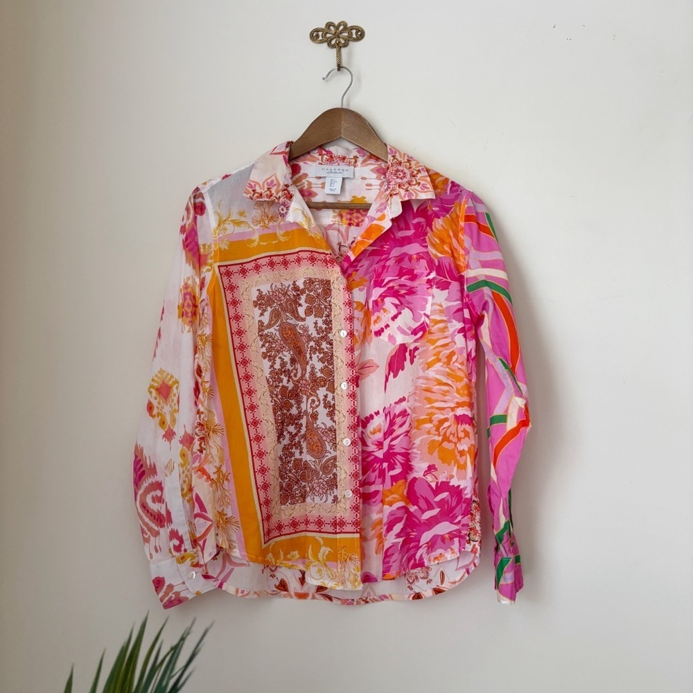 Calypso St. Barth Vibrant Mixed Print Button Up Shirt Small Resortwear - Picture 1 of 7